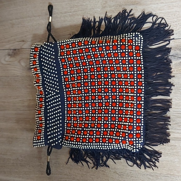 Vintage Mademoiselle Navy Red Beaded Small Bag Hand Made In Hong Kong. - Picture 1 of 10